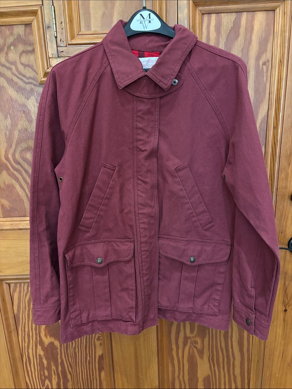 Filson Maroon with buffalo plaid accent canvas Utility Jacket
